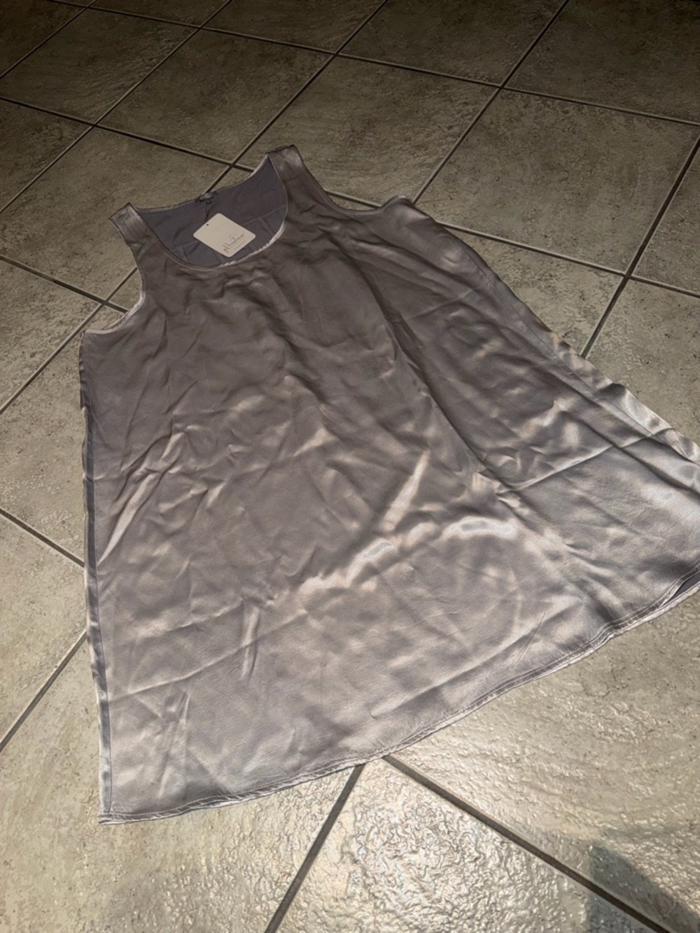 PJ Harlow Jessica Satin Racerback NIghtgown Sleeveless Satin Slip Dress Silver L - Picture 4 of 8